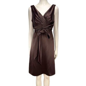 AFTER SIX Satin Chocolate Brown Bridesmaids Draped Bodice Waist TieDress sz